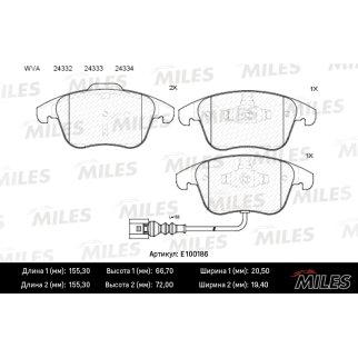 Колодки тормозные передние к-кт MILES E100186 фото