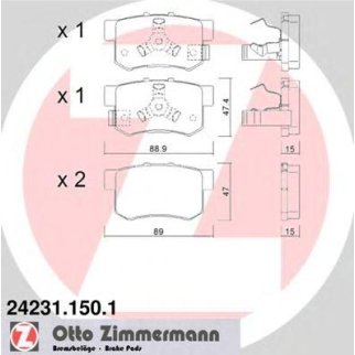 24231.150.1_колодки дисковые !задн. 89x47x15  Honda CR-V/FR-V 1.7i/1.8i/2.0i/2.2CTDi 02&gt; фото