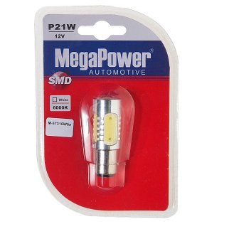 Лампа P21/5W (BAY15d) 5 SMD MEGA WHITE блистер 6000K 12V MEGAPOWER фото