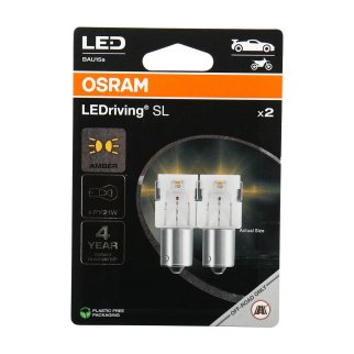 Лампа светодиодная 12V PY21W BAU15s блистер (2шт.) Yellow OSRAM фото