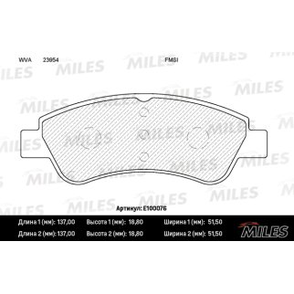 Колодки тормозные передние к-кт MILES E100076 фото