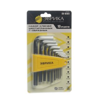Набор ключей шестигранных Г-образных 1.5-10мм 10пр. ЭВРИКА фото