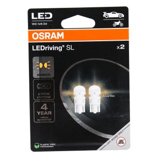 Лампа светодиодная 12V W5W T10W W2.1x9.5d бесцокольная блистер (2шт.) Yellow OSRAM фото