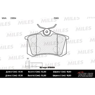 Колодки тормозные задние дисковые к-кт MILES E110004 фото