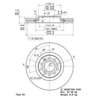 Диск тормозной передний вентилируемый Brembo 09.A598.11 фото