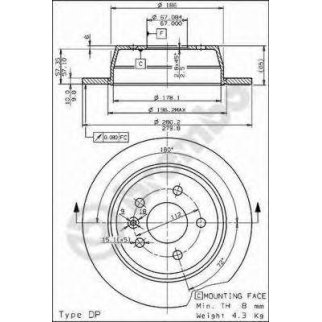 Диск тормозной brembo 08.6968.10 фото