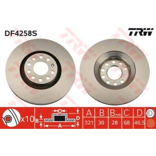 Диск тормозной передний вентилируемый TRW DF4258S фото