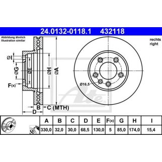 Диск тормозной передний вентилируемый правый ATE 24.0132-0118.1 фото