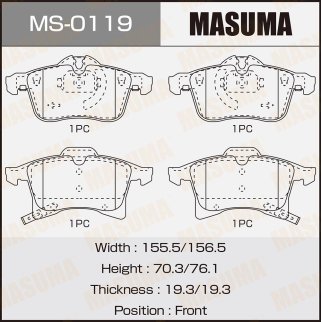 Колодки тормозные передние к-кт Masuma MS-0119 фото