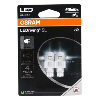 Лампа светодиодная 12V W16W W2.1x9.5d 6000K бесцокольная блистер (2шт.) OSRAM фото