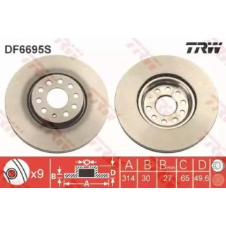 Диск тормозной передний VW SHARAN (7N) 5/10- (для 1LW) 314мм DF6695S фото