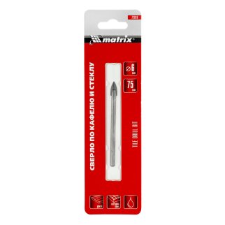 Сверло по керамической плитке, 6 мм, цилиндрический хвостовик MATRIX фото 1