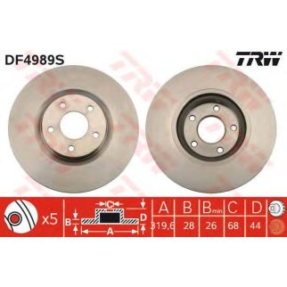 Диск тормозной передний вентилируемый TRW DF4989S фото