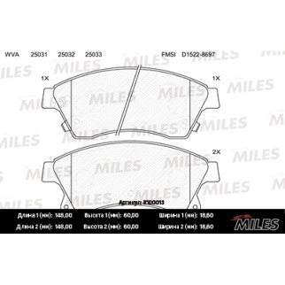 Колодки тормозные передние к-кт MILES E100013 фото