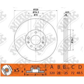 Диск тормозной передний вентилируемый NiBK RN1503 фото