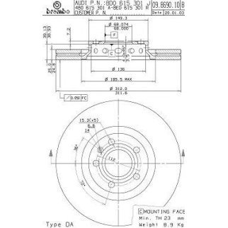Диск тормозной brembo 09.8690.11 фото