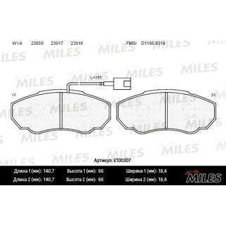 Колодки тормозные передние к-кт MILES E100307 фото