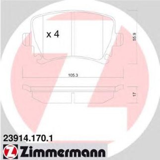 23914.170.1_колодки дисковые !задн. 105x56x17  Audi A3 диск 16 03&gt;, VW Touran диск 15 03&gt; фото