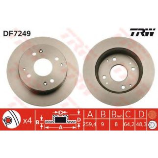 Диск тормозной задний TRW DF7249 фото