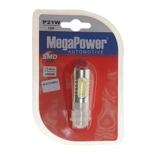 Лампа T20W P27/7W (W3*16q) 5 SMD MEGA WHITE блистер 6000K 12V MEGAPOWER фото