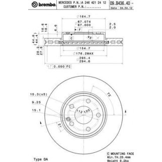 Диск тормозной brembo 09.B436.41 фото