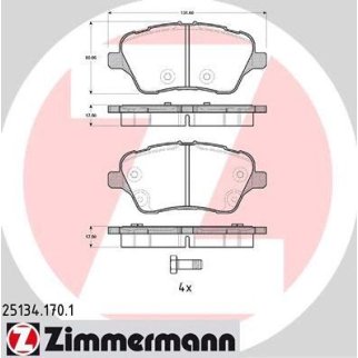 Колодки тормозные передние к-кт Zimmermann 25134.170.1 фото