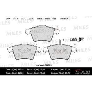Колодки тормозные передние к-кт MILES E100116 фото