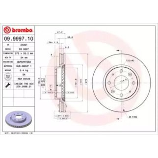Диск тормозной brembo 09.9997.10 фото