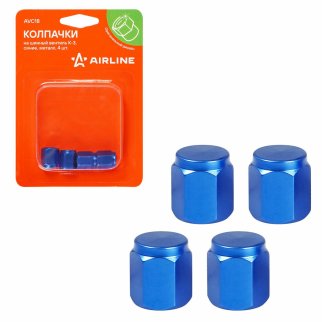 Колпачки на шинный вентиль K-3, синие, металл, 4 шт. AIRLINE AVC18 фото
