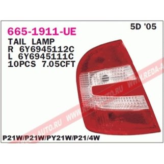 665-1911L-E_фонарь левый! 5 door Skoda Fabia all 99-05 фото