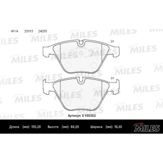 Колодки тормозные передние к-кт MILES E100302 фото