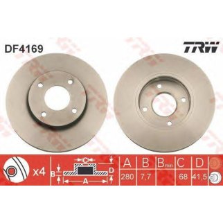 Диск тормозной передний вентилируемый TRW DF4169 фото