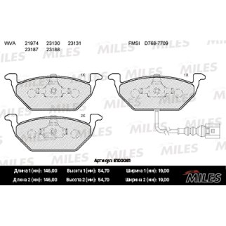 Колодки тормозные передние к-кт MILES E100061 фото