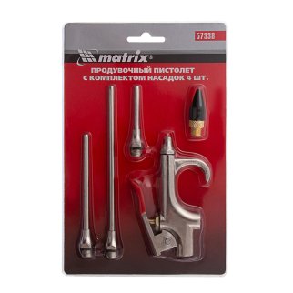 MATRIX 57338 Пистолет продувочный с 4 насадками фото 1