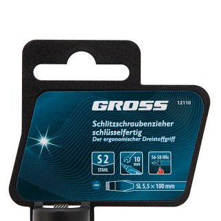 Отвертка SL5,5 x 100мм, S2, трехкомпонентная рукоятка GROSS фото 4