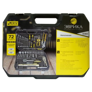 Набор инструмента 1/4" 1/2" 6-гр. 72пр. ЭВРИКА фото 1
